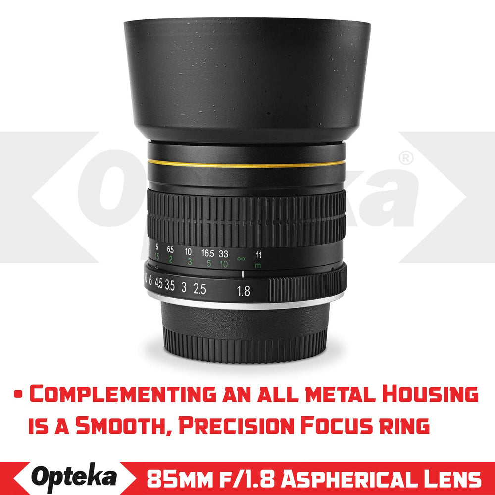 Opteka 85mm f/1.8 Aspherical Telephoto Portrait Lens for Nikon D5, D4s, D4, D3x, Df, D810, D800, D750, D610, D500, D7500, D7200, D7100, D5600, D5500, D5300, D5200, D3400, D3300 Digital SLR Cameras