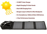 Opteka SP-10W Universal 10-WATT Triple-Panel Rapid Solar Charger with 2 USB Ports for Apple iPhone 3G, 4, 4S, 5, 5S, iPad 1, 2, 3, 4, iPod Touch, Nano & Shuffle