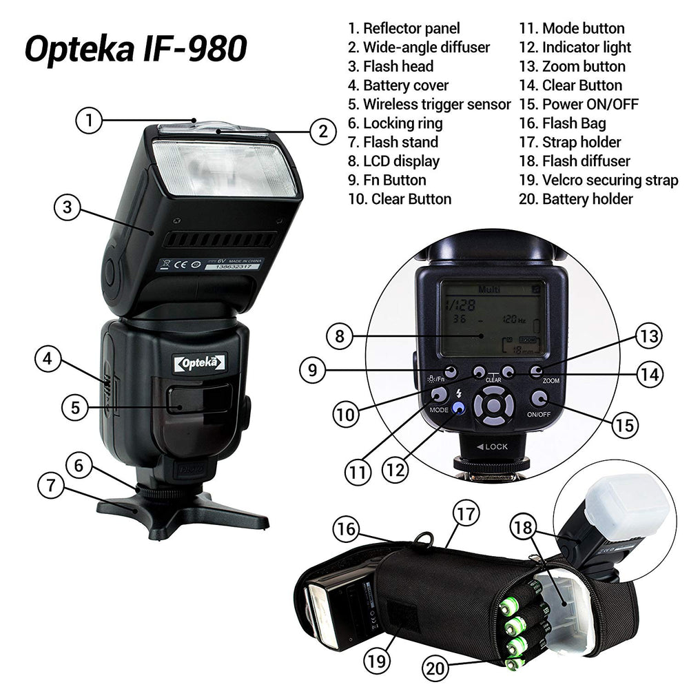 Opteka IF-980 E-TTL AF Dedicated Flash w Bounce, Zoom, Tilt, LCD Display (Nikon)