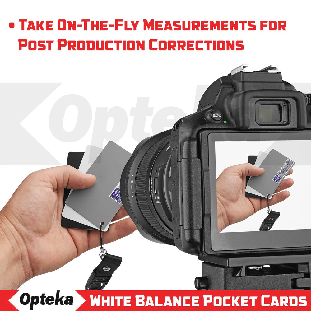 Opteka Pocket-Sized Reference Color & White Balance Grey Card Set With Quick-Release Neck Strap for Digital Photography