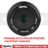 Opteka 28mm f/2.8 HD MC Manual Focus Prime Lens for M43 Mount Digital Cameras