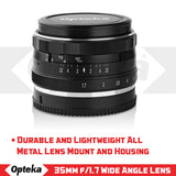 Opteka 35mm f/1.7 HD MC Manual Focus Prime Lens for Fuji X Mount APS-C Digital Cameras