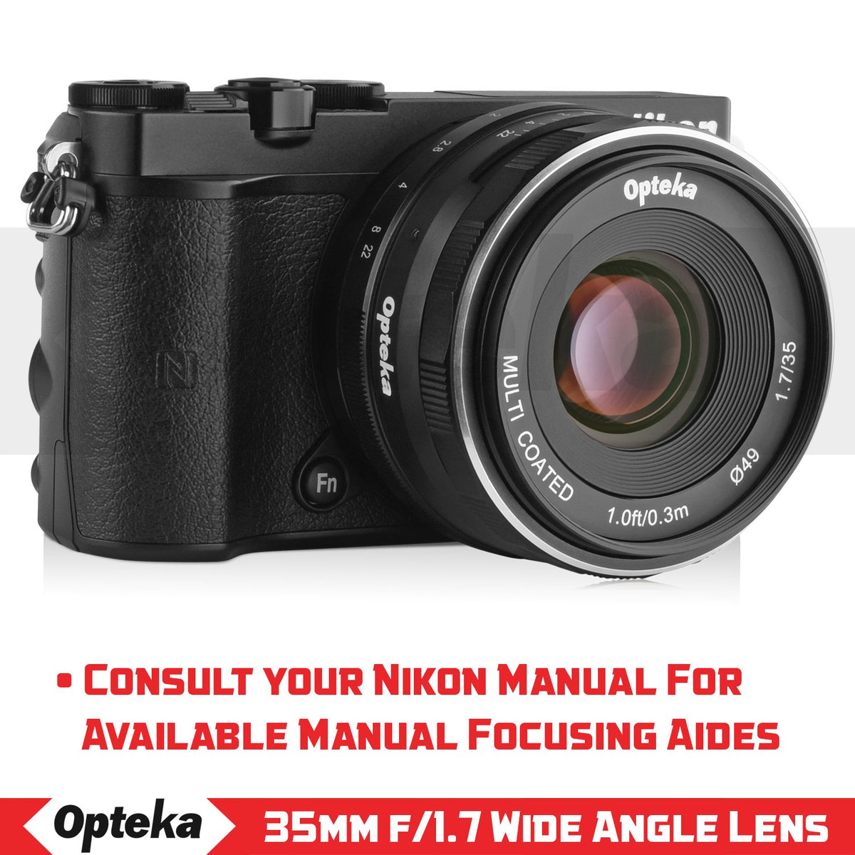 Opteka 35mm f/1.7 HD MC Manual Focus Prime Lens for Nikon 1 Mount Digi