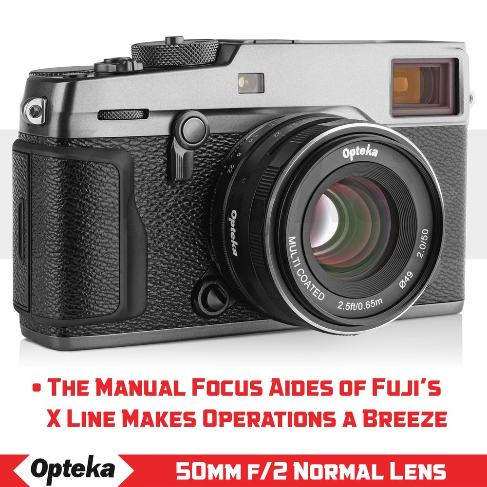 Opteka 50mm f/2.0 HD MC Manual Focus Prime Lens for Fuji X Mount APS-C Digital Cameras